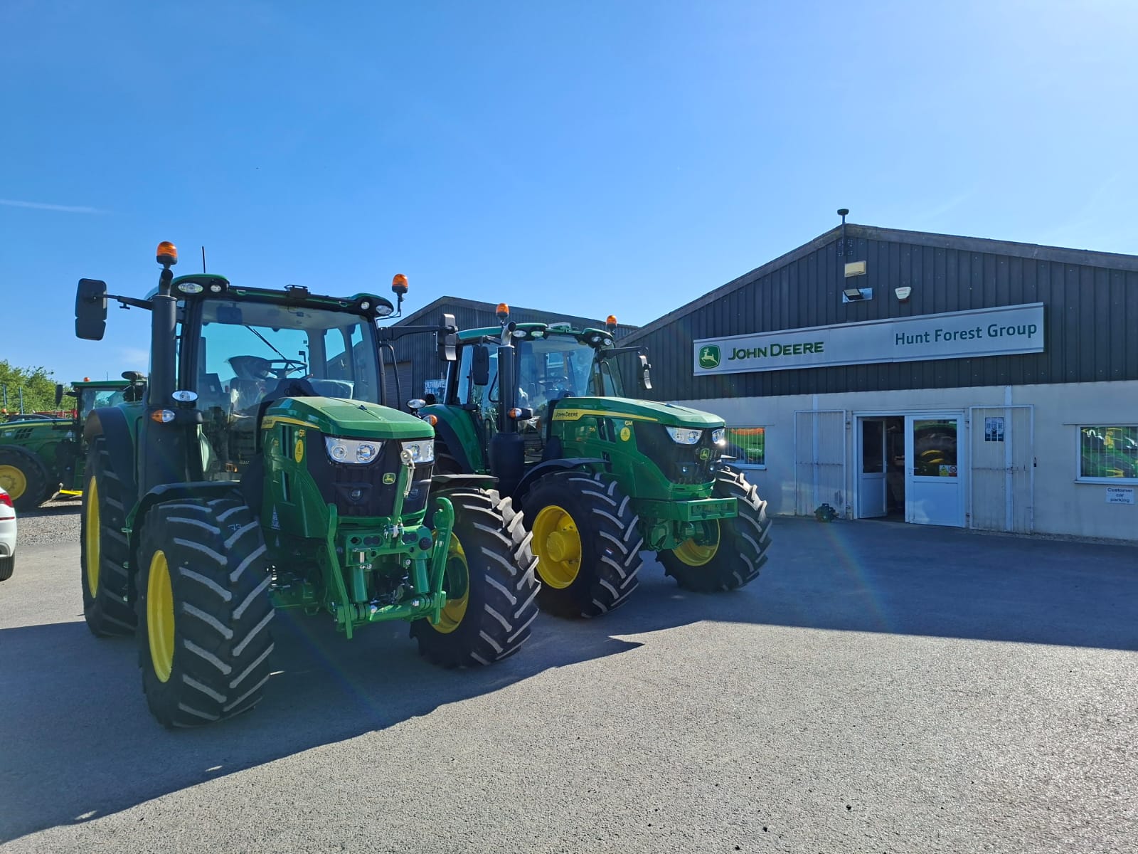 John Deere tractors outside Hunt Forest Group dealership